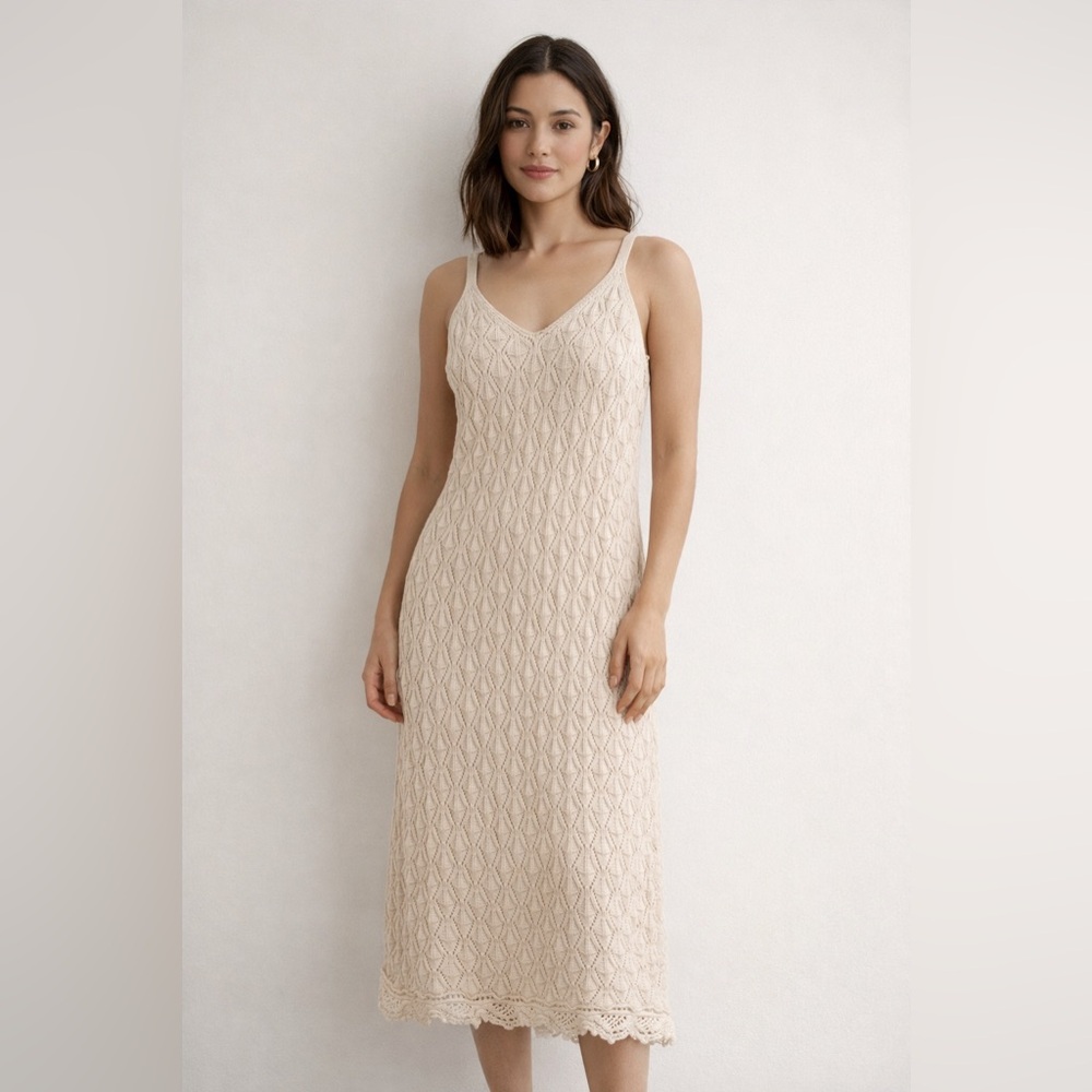 Freshman 1996 Cream Cotton Blend Crochet Midi Dress Sz. XL